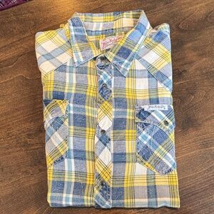 True Religion Blue and Yellow Plaid Shirt